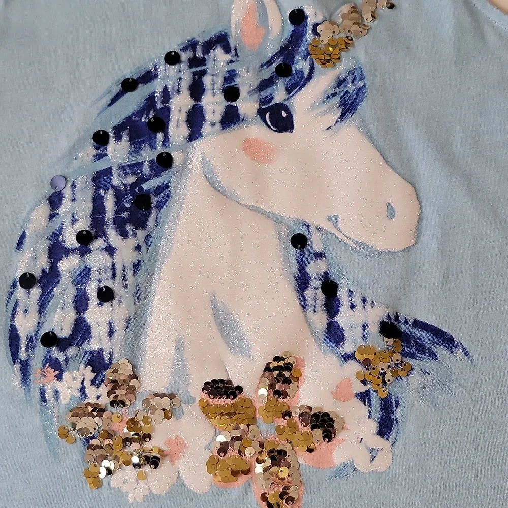 Justice Girls Unicorn Graphic Racerback Tee Blue Size L (14‑16)